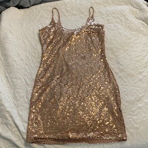 Rose Gold FashionNova Sequin Mini Dress Sz L